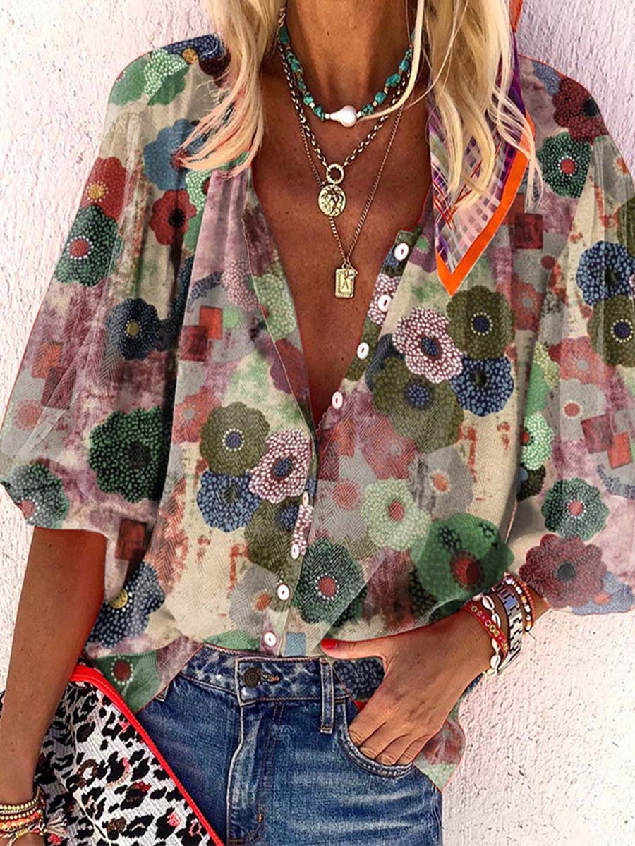 Veleaee Loose Printed Button Shirt (3 colors)