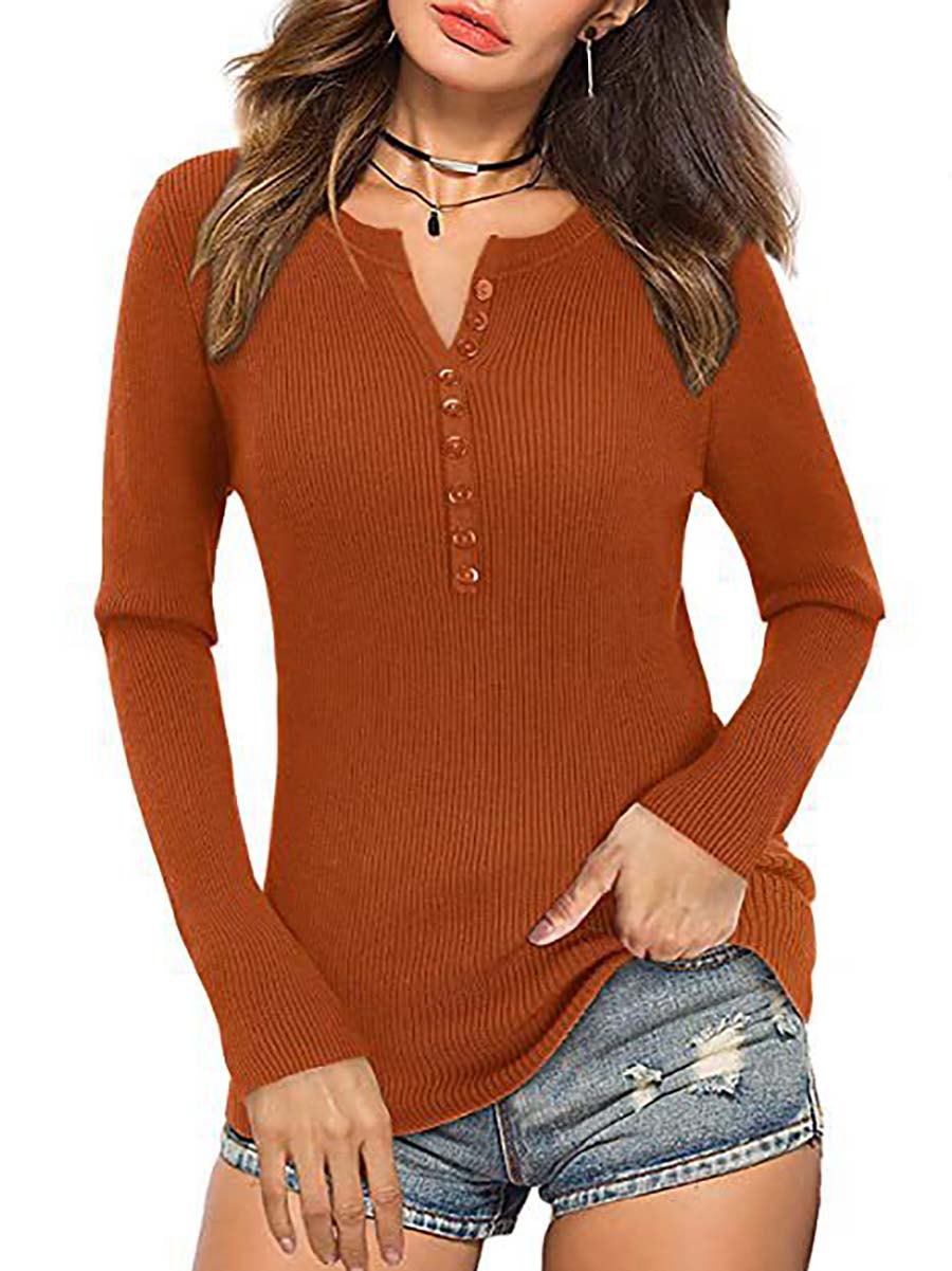 Veleaee Button Slim Sexy Long-Sleeved T-Shirt(6 colors)