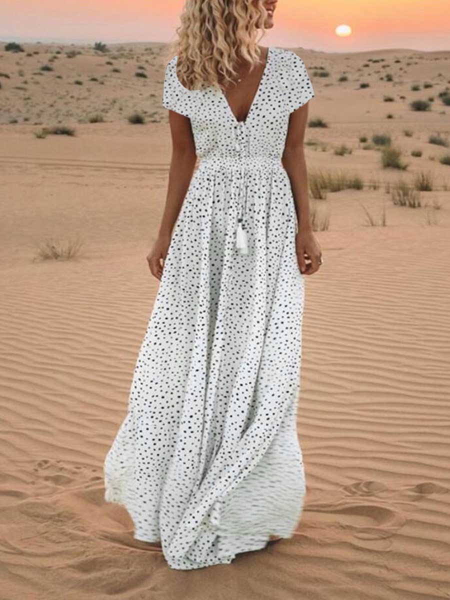 Veleaee Polka Dot Bohemian Dress