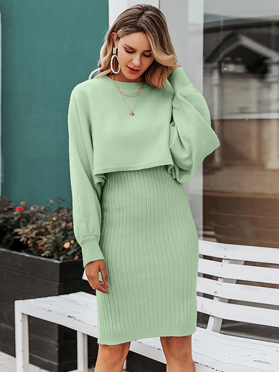Veleaee Full Of Surprises Ribbed Knit Midi Dress