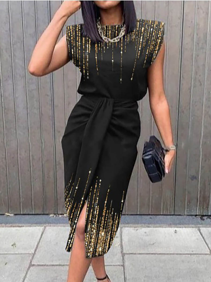 Veleaee Elegant Print Printing O Neck A Line Dresses(5 Colors)