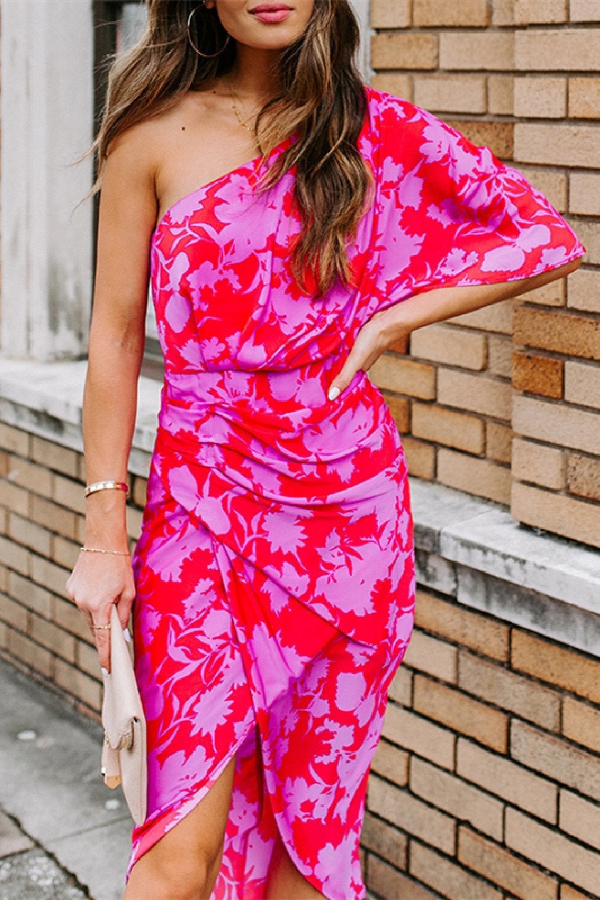 Veleaee One shoulder Tulip Hem Printed Dress