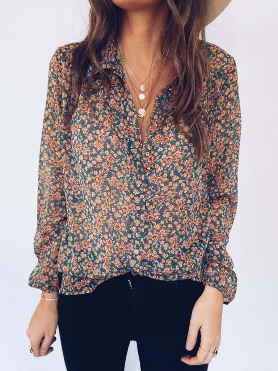 Veleaee Floral Chiffon Blouse