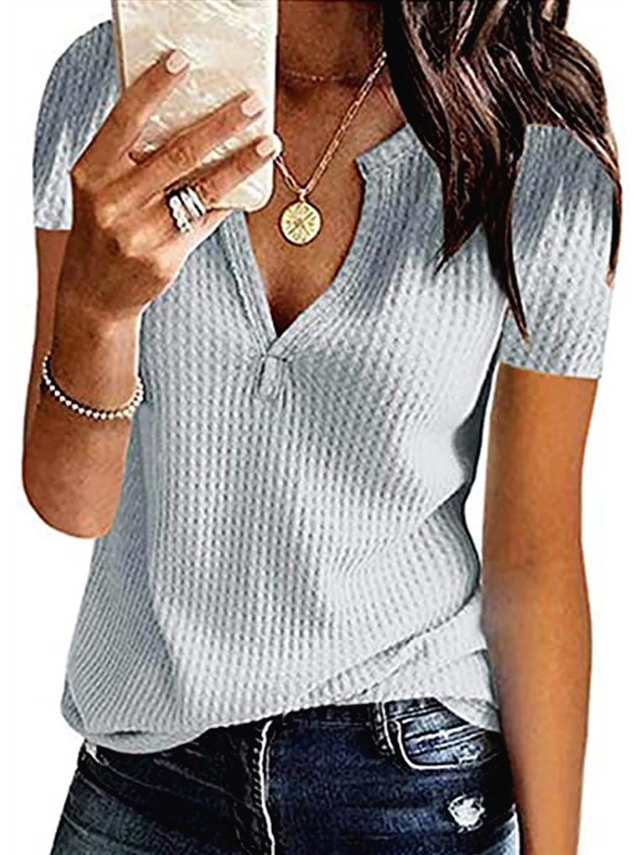 Veleaee V-Neck Solid Color T-Shirt (16 colors)