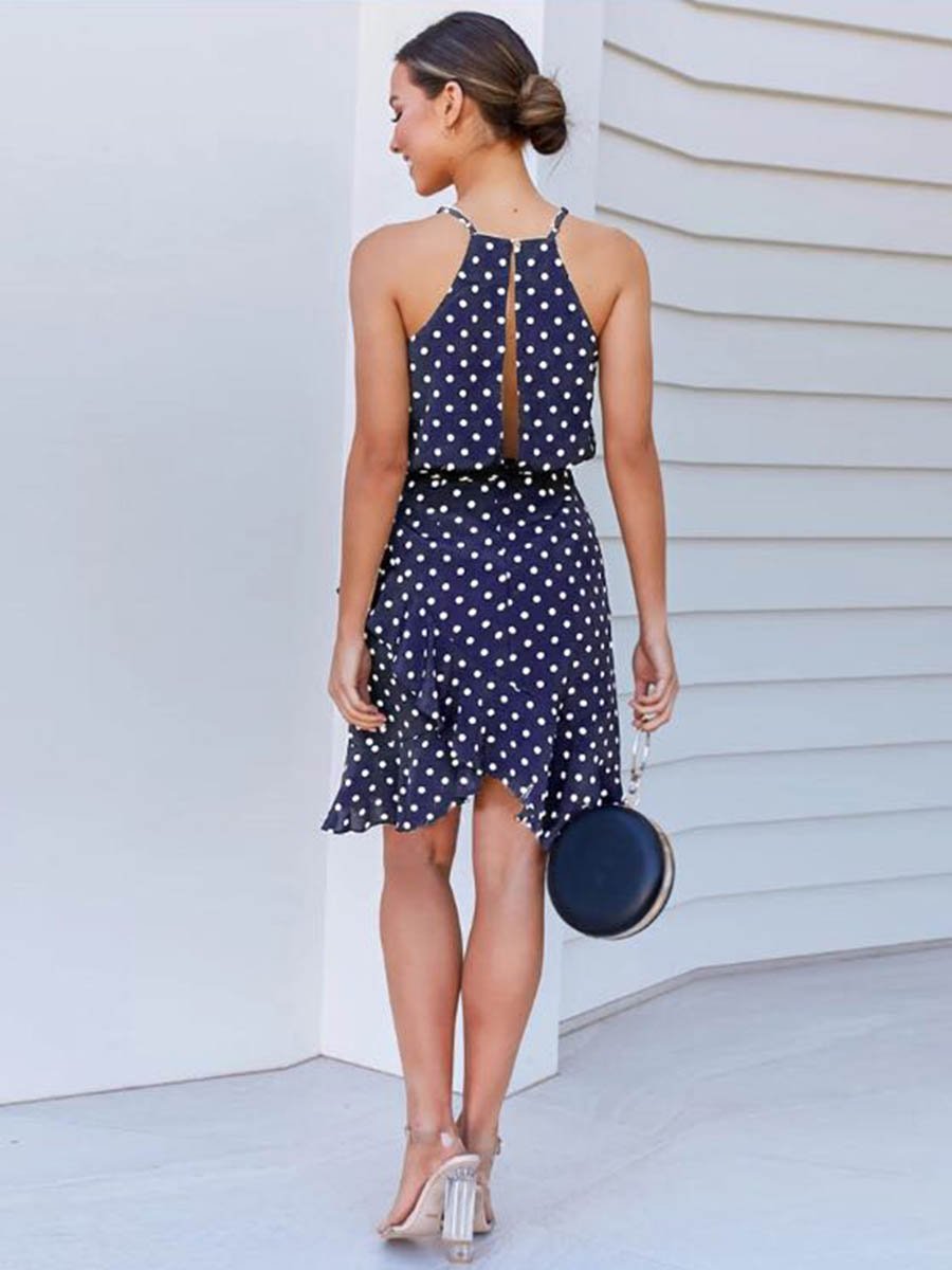 Veleaee Sling Polka Dot Irregular Dress