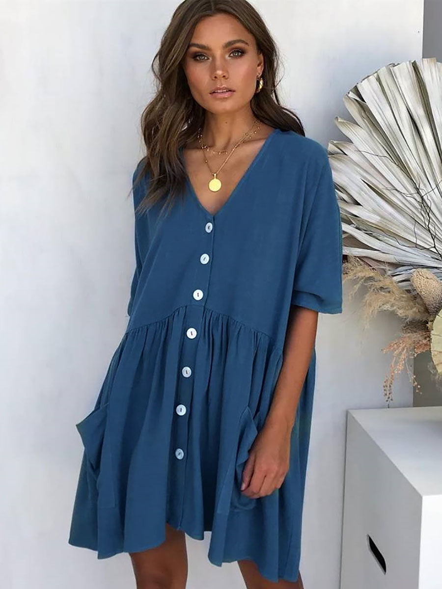 Veleaee Button Dress