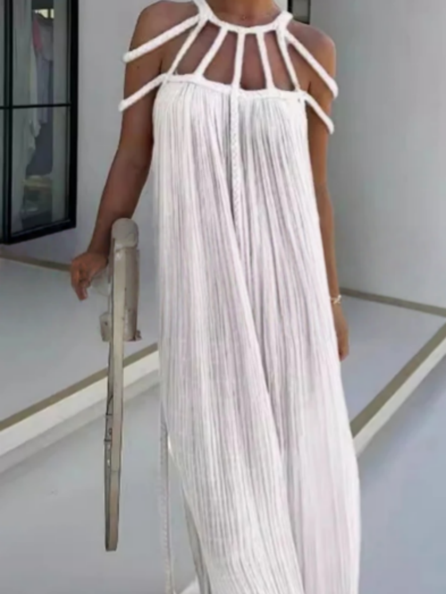 Veleaee Modern and Sophisticated Linen Blend Draped Braids Cover Up Maxi Dress