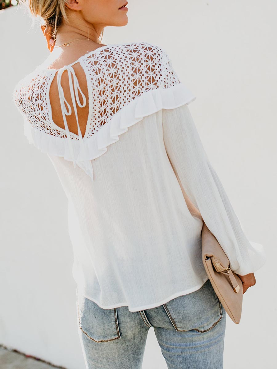 Veleaee Fashion Lace Hollow Top