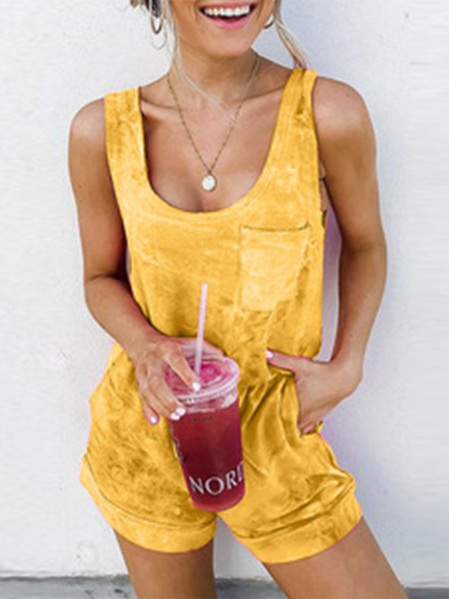 Veleaee Casual Patchwork Tie-dye U Neck Straight Jumpsuits(5 colors)