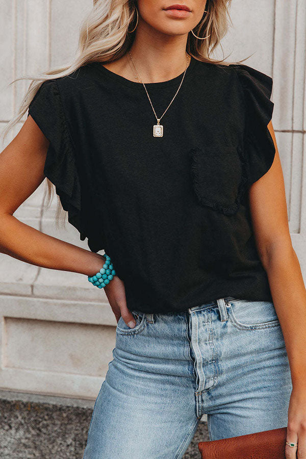 Veleaee Marney Cotton Ruffle Sleeve T-shirt