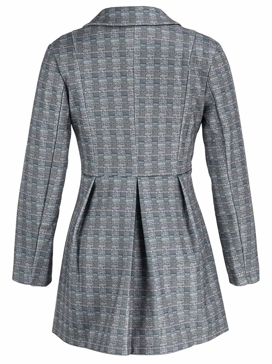 Veleaee Fashion Street Plaid Patchwork Buckle Turn-back Collar Outerwear(3 Colors)