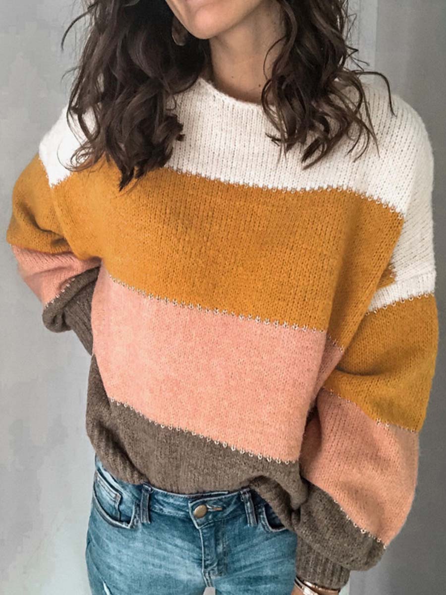 Veleaee Round Neck Striped Sweater