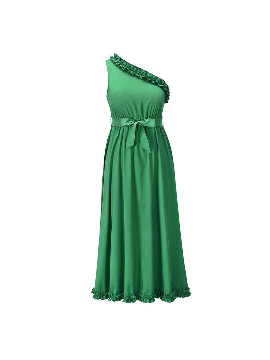 Veleaee Ruffle One-Shoulder Dress