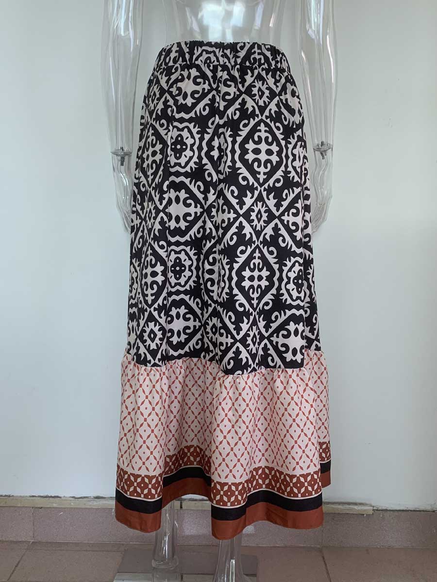 Veleaee Printed Loose Patchwork Hem Dress