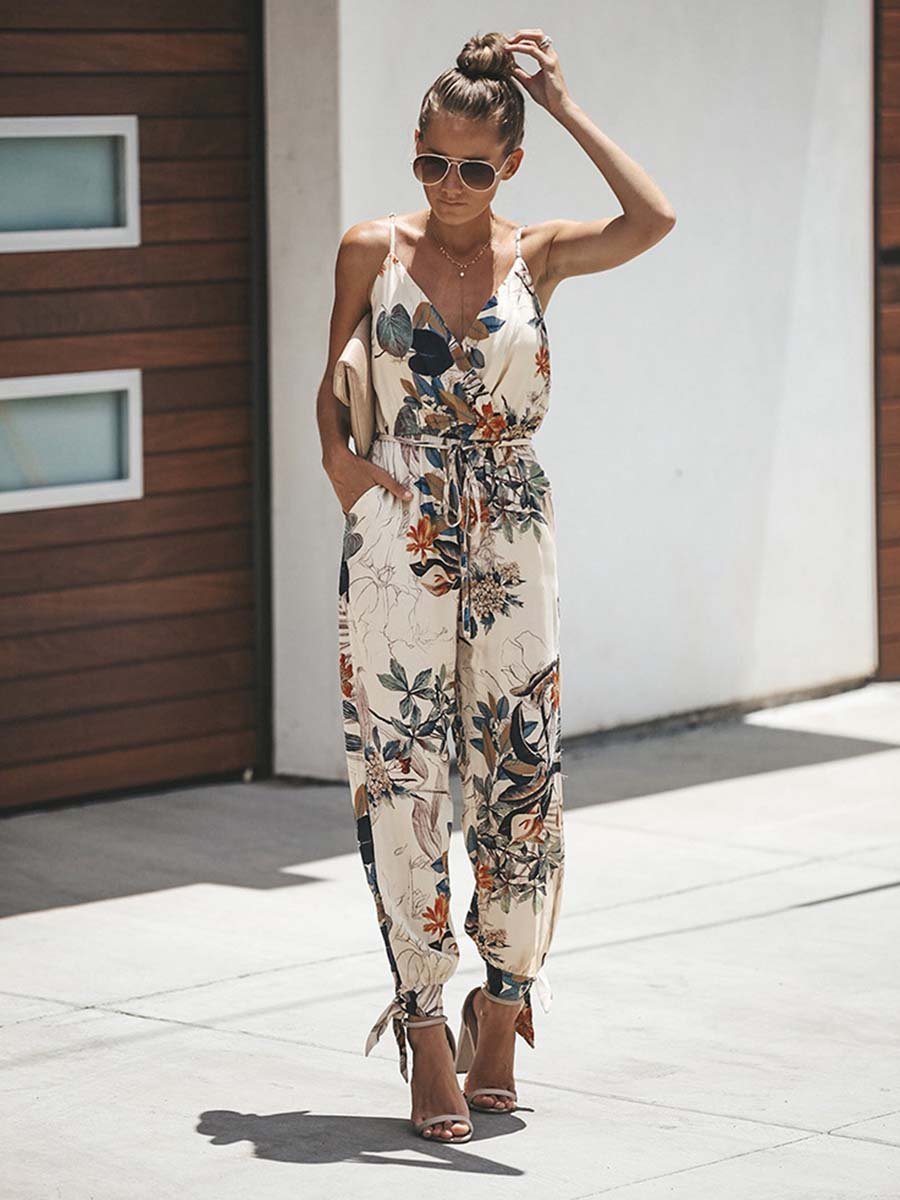 Veleaee Sexy Printed Pocket Jumpsuit