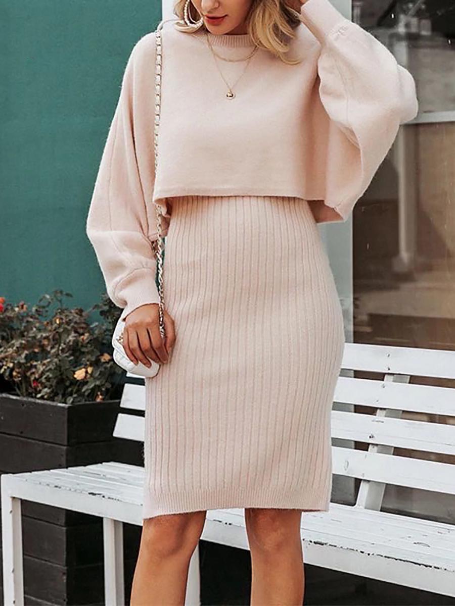 Veleaee Full Of Surprises Ribbed Knit Midi Dress