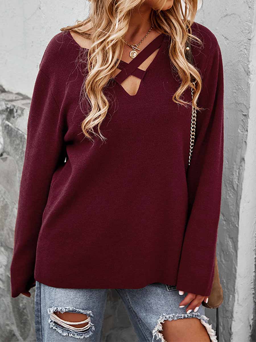 Veleaee  Long-sleeved V-neck Sexy Top