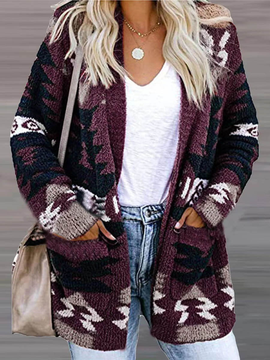 Veleaee Casual Work Print Printing V Neck Cardigans(6 Colors)