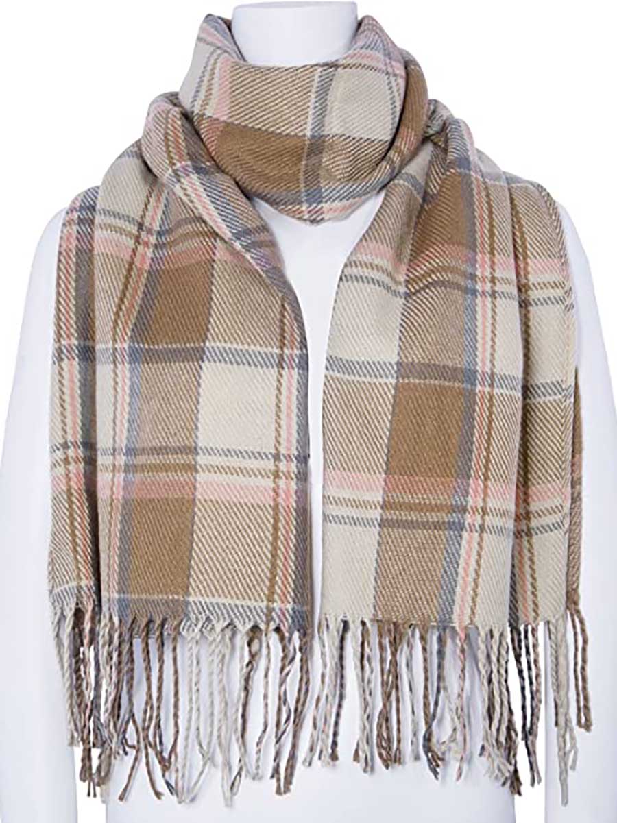 Veleaee Warm Plaid Tassel Scarf