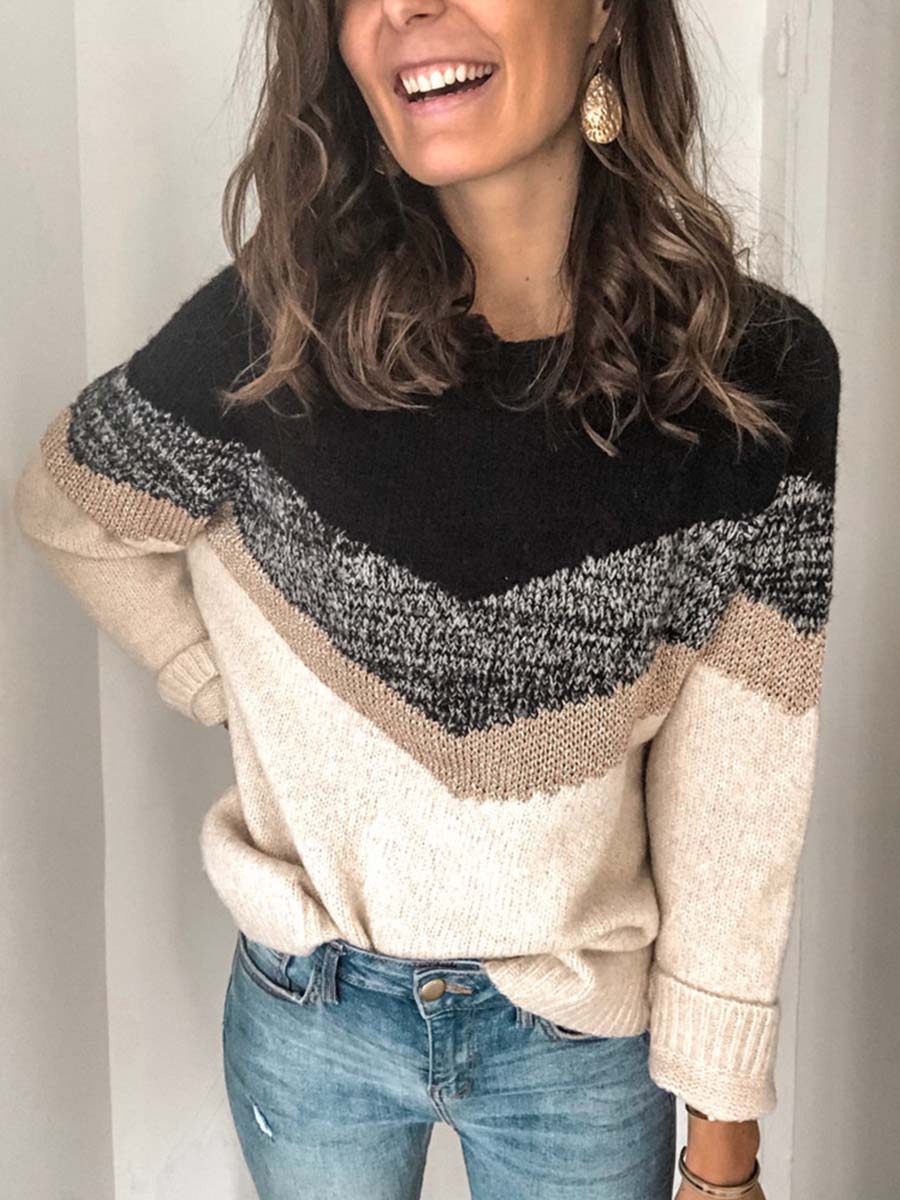 Veleaee Casual Multicolor Stitching Sweater