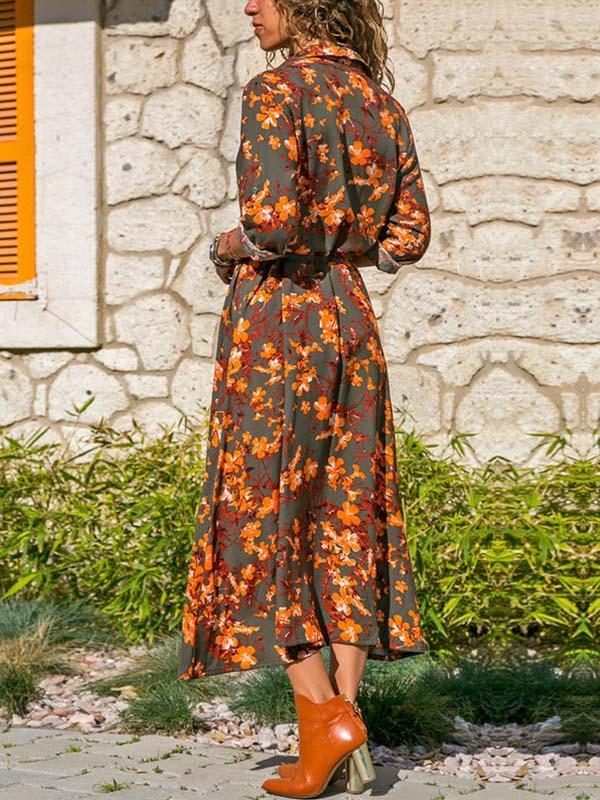 Veleaee Printed V-neck Belt Dress