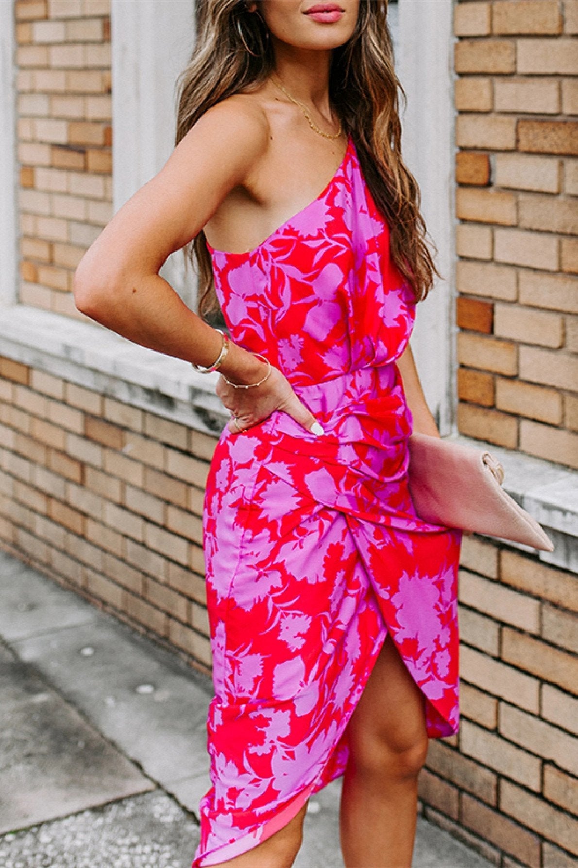 Veleaee One shoulder Tulip Hem Printed Dress