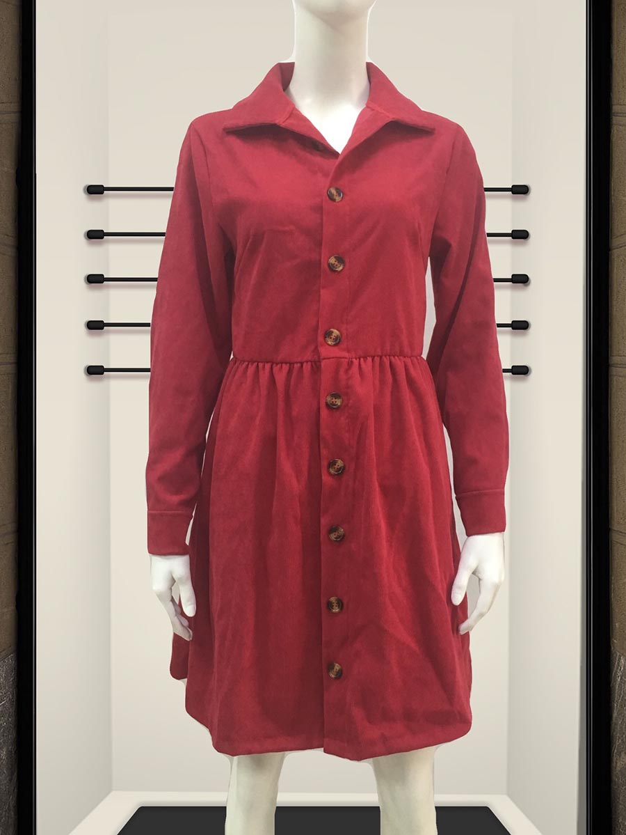 Veleaee Single-Breasted Long-Sleeved Dress(4 colors)