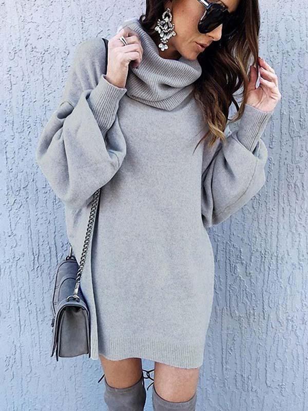 Veleaee Loose-Fit Turtleneck Dress