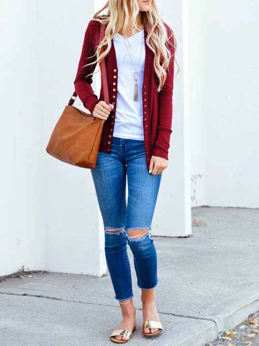 Veleaee Buttons Cardigan Tops