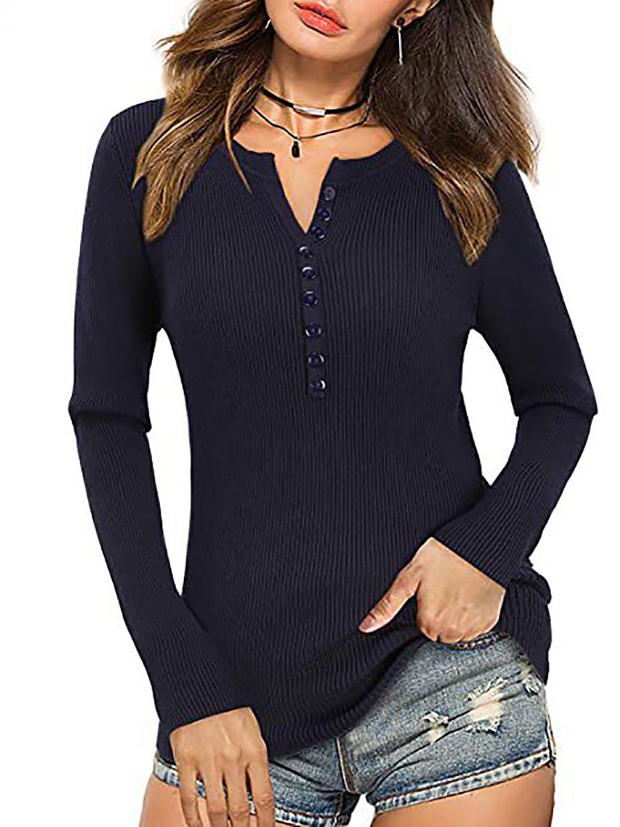 Veleaee Button Slim Sexy Long-Sleeved T-Shirt(6 colors)