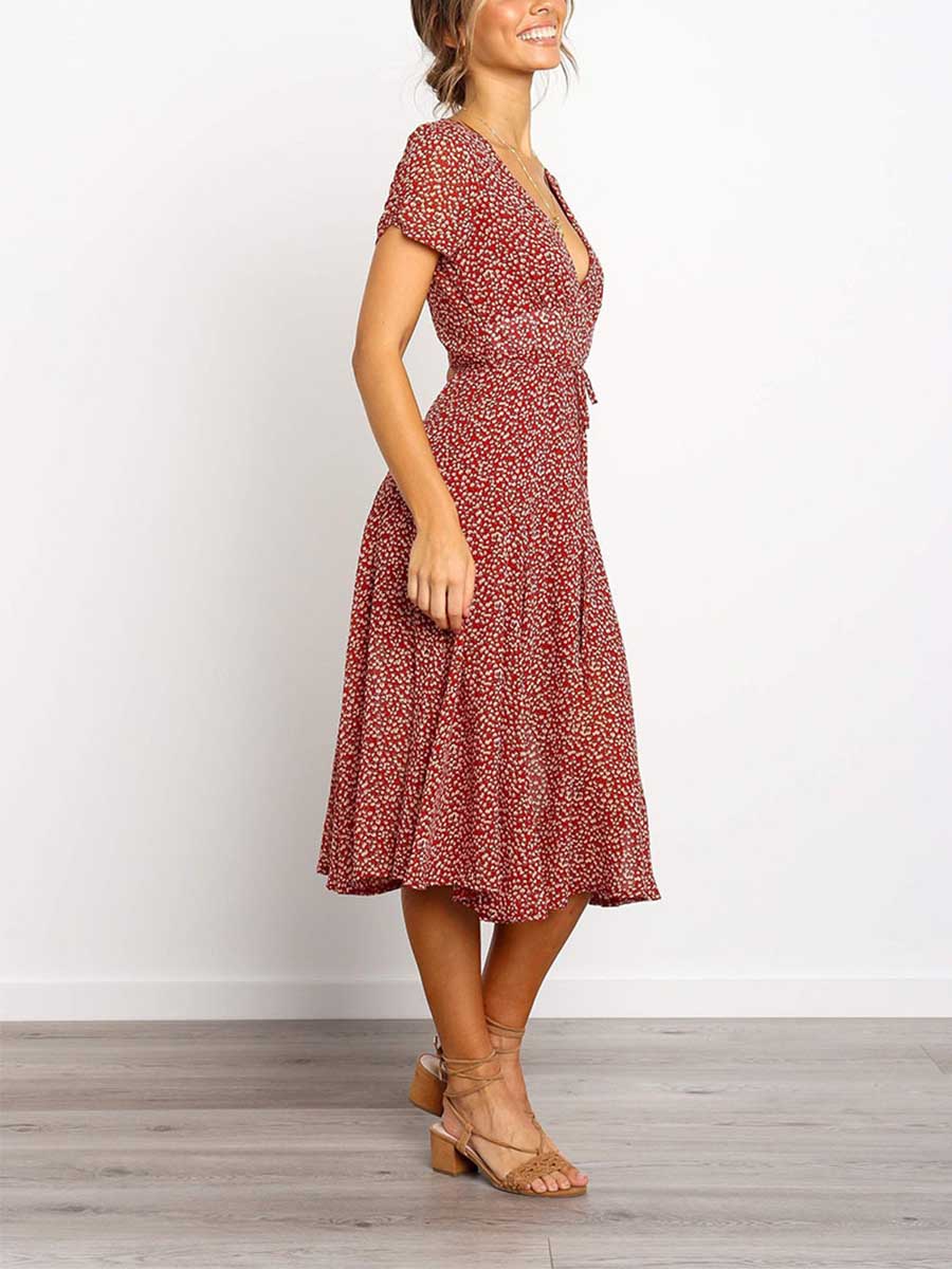 Veleaee Print Dot Belt Dress
