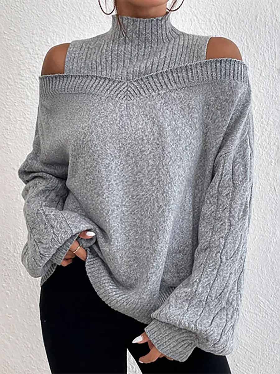Veleaee Drop Shoulder Lantern Sleeve Sweater