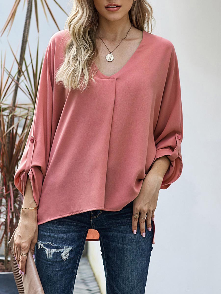 Veleaee Sexy V-Neck Loose Long-Sleeved Tops (7 colors)