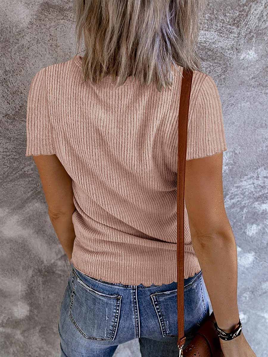 Veleaee Solid Color V-Neck Short Sleeve T-Shirt(7 colors)