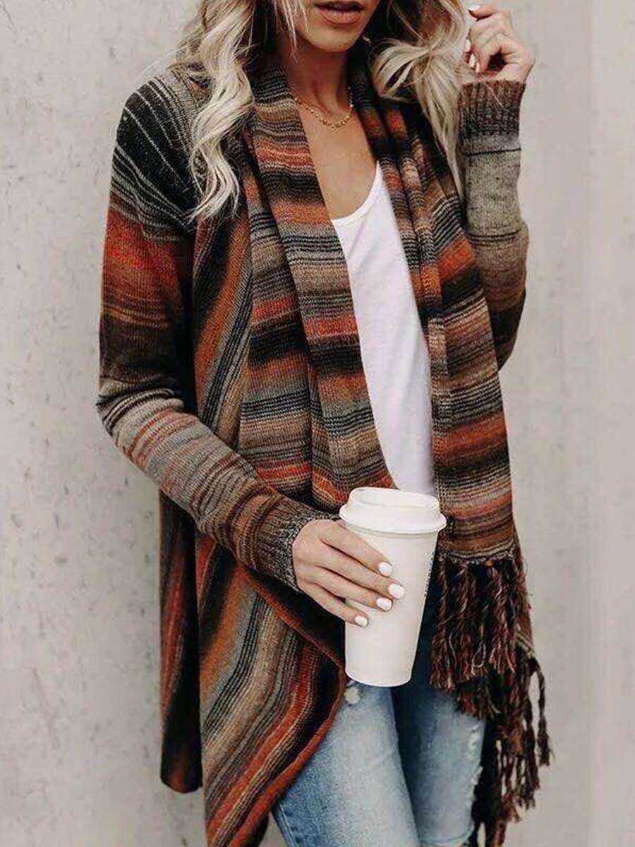 Veleaee Striped Shawl Sweater