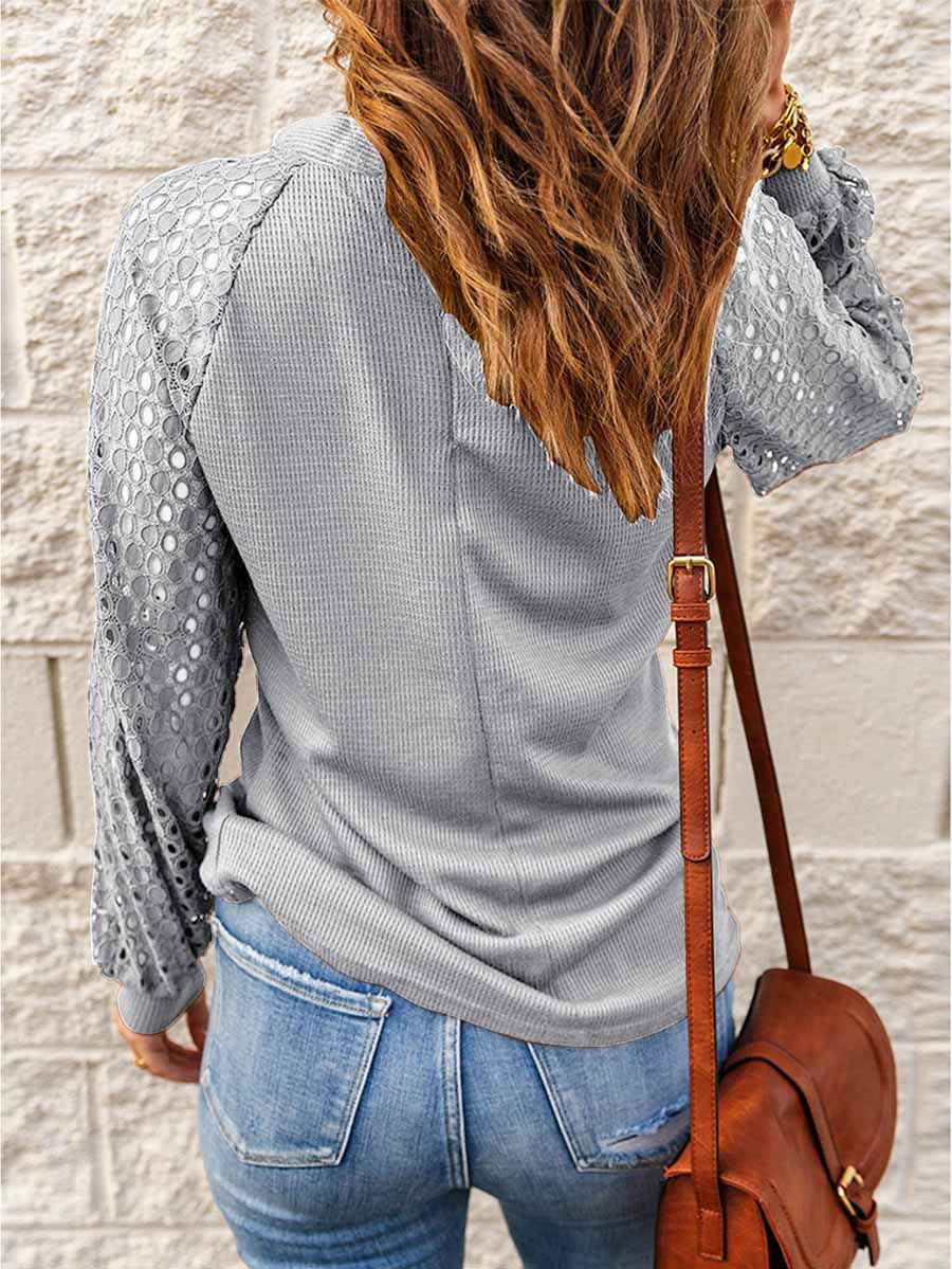 Veleaee Lace Patchwork Long Sleeve Top (5 colors)