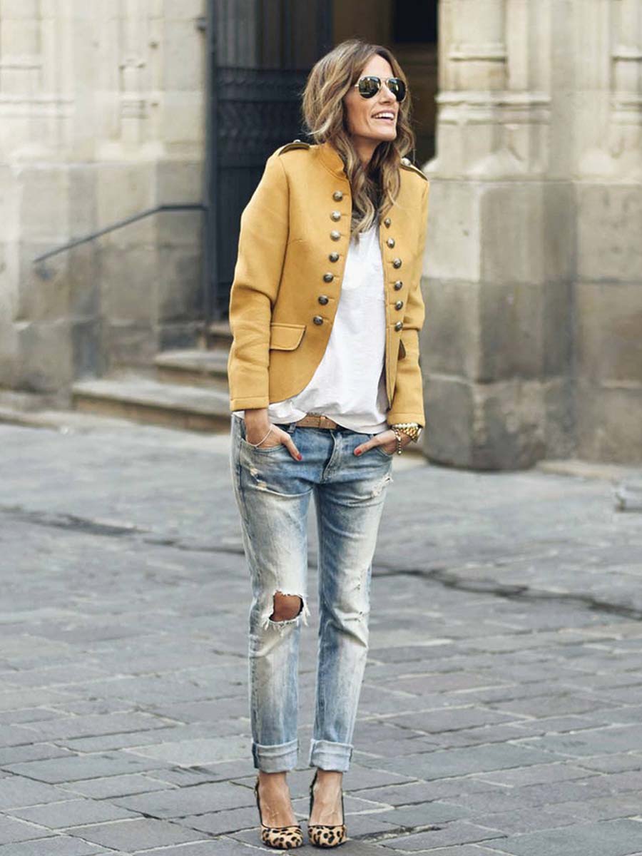 Veleaee Casual Button Design Coat