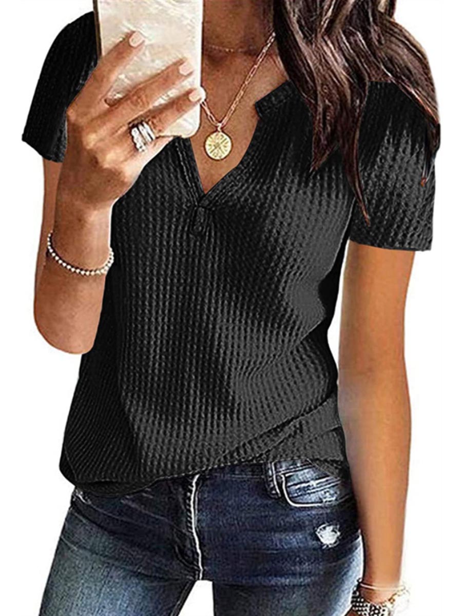 Veleaee V-Neck Solid Color T-Shirt (16 colors)