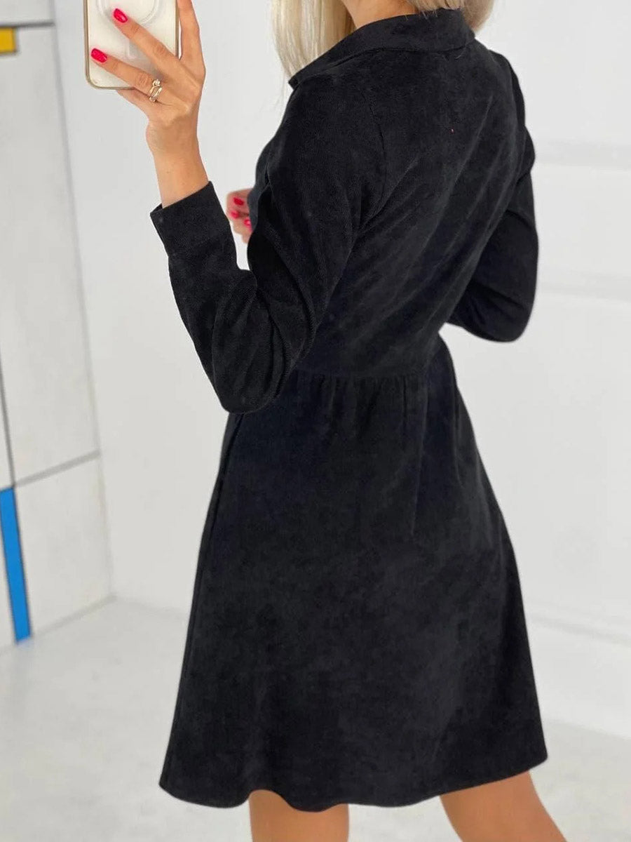 Veleaee Single-Breasted Long-Sleeved Dress(4 colors)