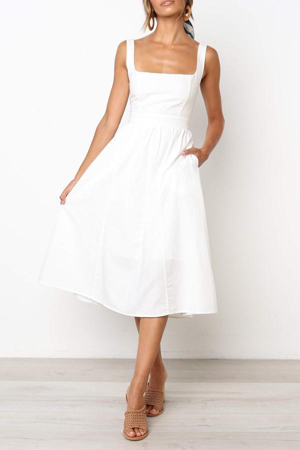 Veleaee Sleeveless Solid Color Regular Fit Casual Wear Dress