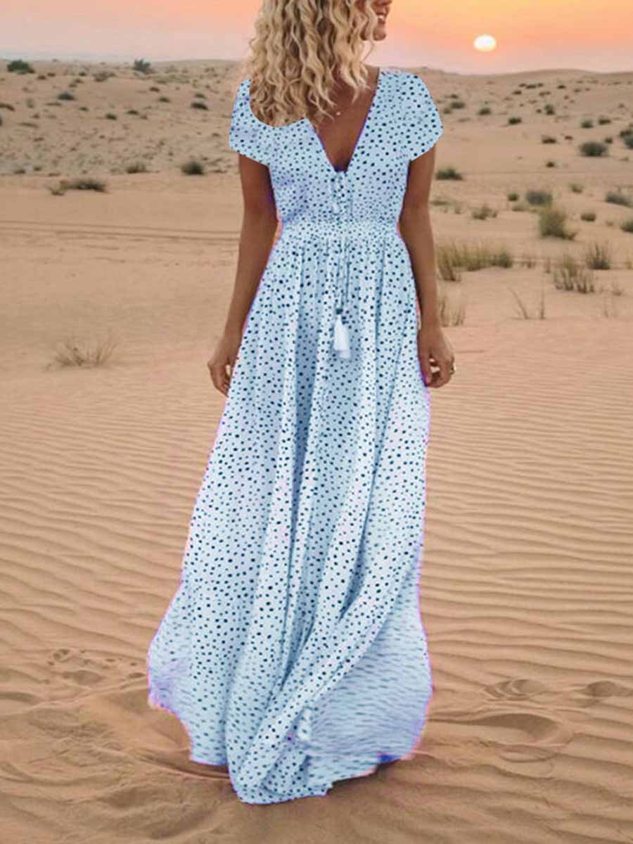 Veleaee Polka Dot Bohemian Dress