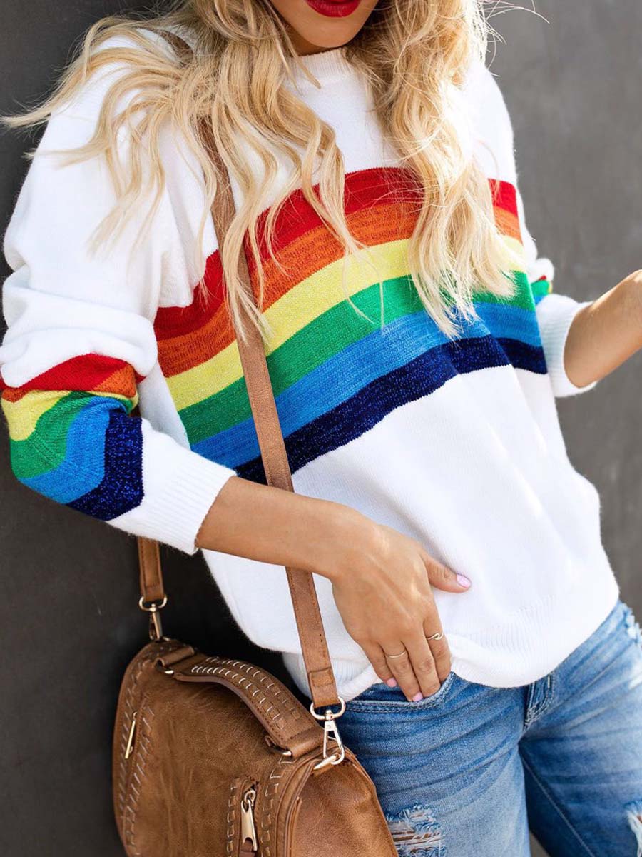 Veleaee Rainbow Design White Top