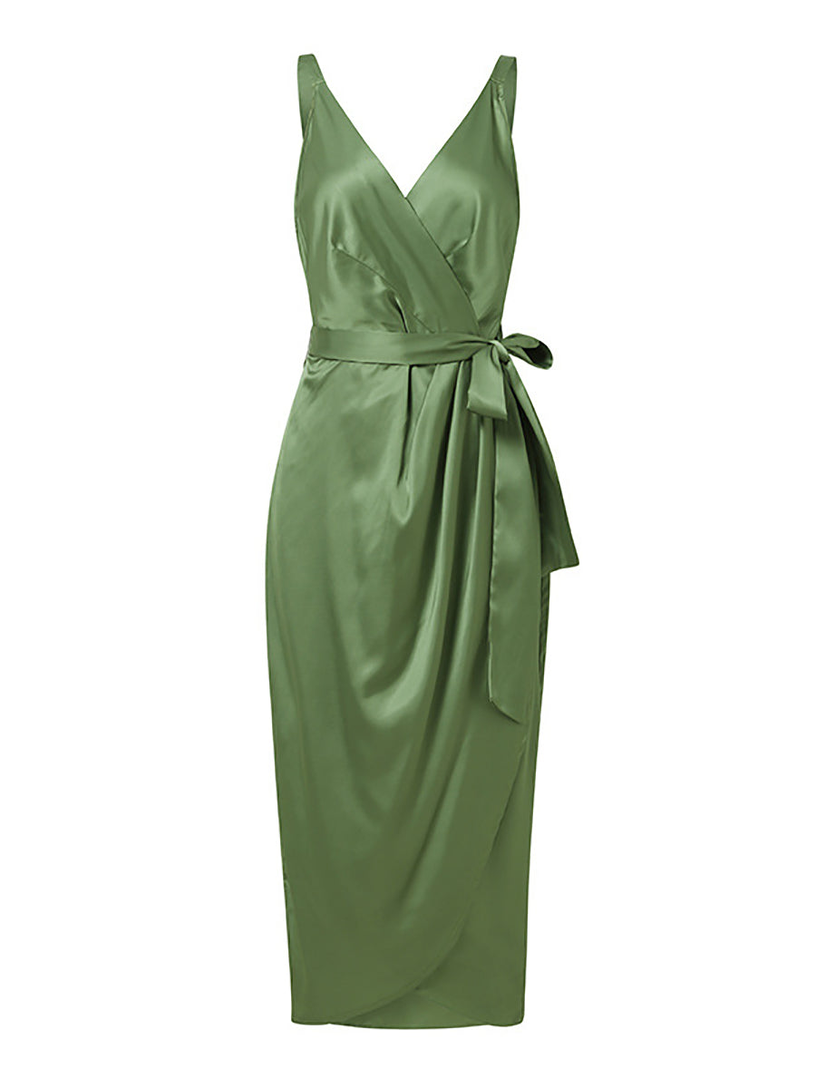 Veleaee Solid Color Straps Slim Irregular Dresses