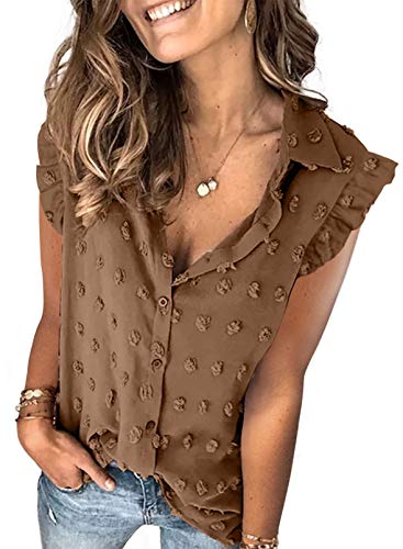 Veleaee Astylish Women Pompom Button Down Shirt Casual Blouse Top