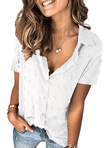 Veleaee Astylish Women Pompom Button Down Shirt Casual Blouse Top