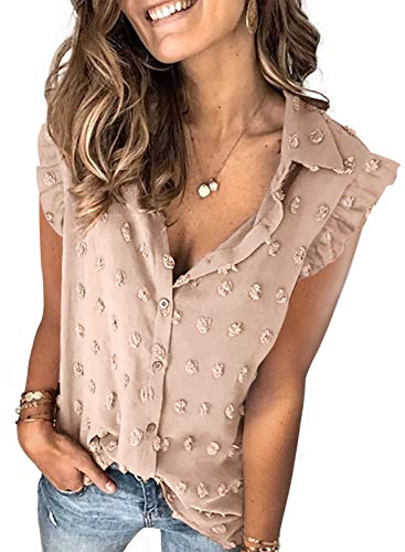Veleaee Astylish Women Pompom Button Down Shirt Casual Blouse Top