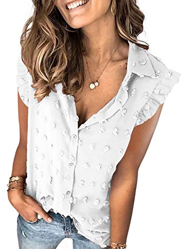 Veleaee Astylish Women Pompom Button Down Shirt Casual Blouse Top