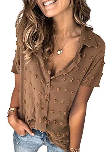 Veleaee Astylish Women Pompom Button Down Shirt Casual Blouse Top