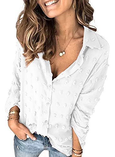 Veleaee Astylish Women Pompom Button Down Shirt Casual Blouse Top