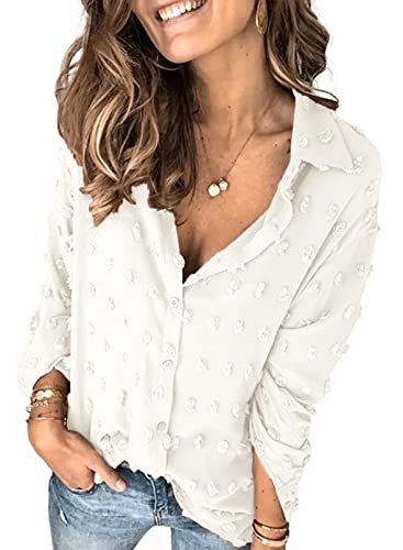 Veleaee Astylish Women Pompom Button Down Shirt Casual Blouse Top